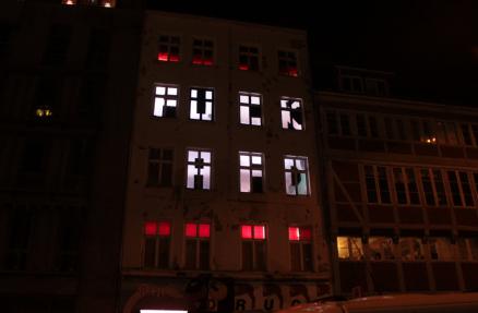 Fuck AfD auf Fasade der Druckerei im Gängeviertel Fuck AfD auf Fasade der Druckerei im Gängeviertel